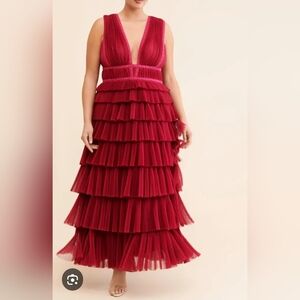 Anthropologie Hutch Charley Tiered Tulle Maxi Dress in raspberry
